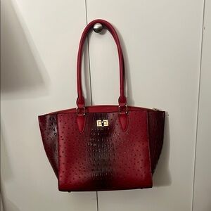 Large Size Red Handbag with textured faux leather and two long shoulder straps